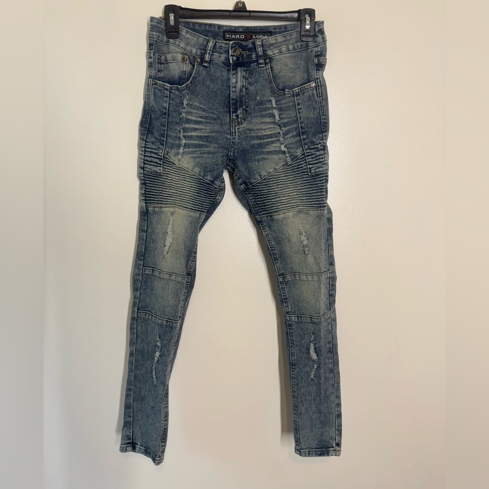 Hard Soda Blue Denim Jeans Men’s size 29x30 Slim Fit Stretch Distressed EUC